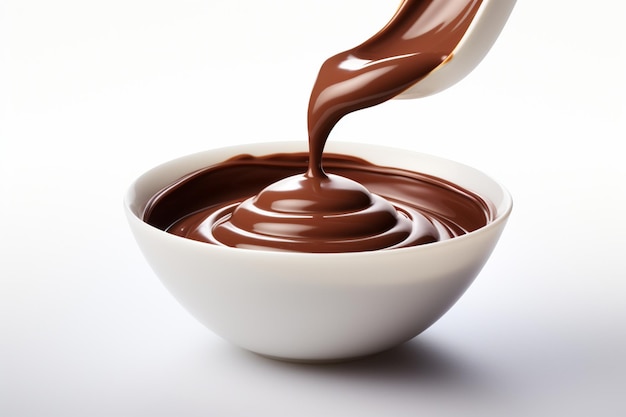 Foto uma tigela de chocolate derretido na tigela sobre um fundo branco