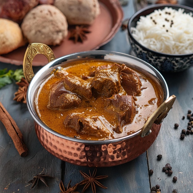 Foto uma tigela de comida com arroz e arroz e uma colher