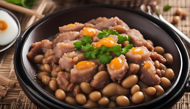 uma tigela de comida com feijão e feijão