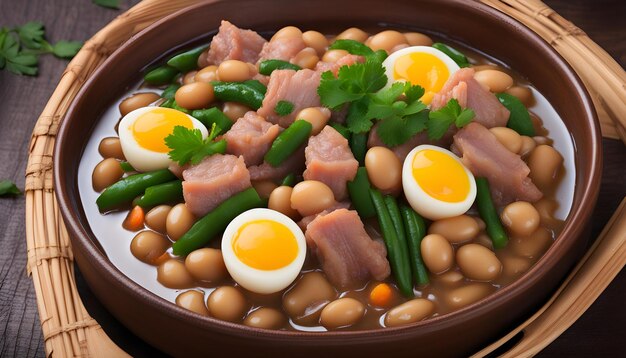 uma tigela de comida com feijão feijão e feijão