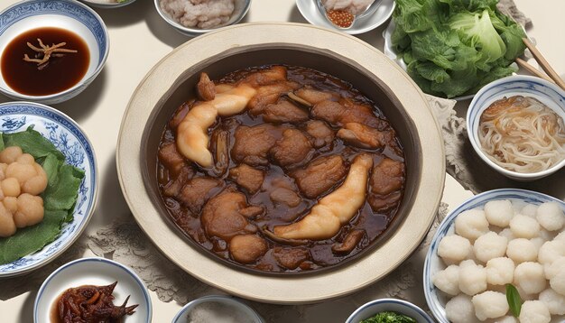 Foto uma tigela de comida com um líquido castanho nela