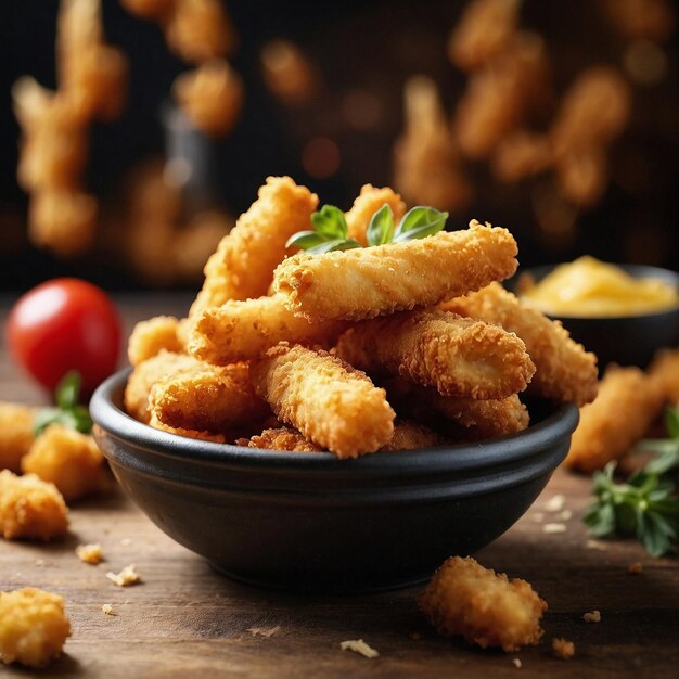 Foto uma tigela de comida frita com um tomate em cima