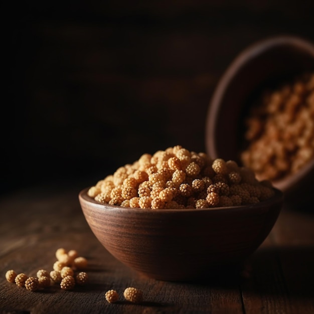 Foto uma tigela de dal amarelo está sobre uma mesa com uma tigela de dal marrom