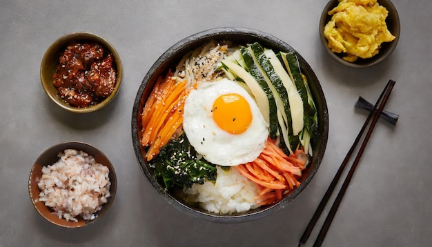 Uma tigela de delicioso bibimbap comida saborosa prato tradicional coreano