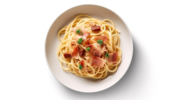 Uma tigela de espaguete com bacon