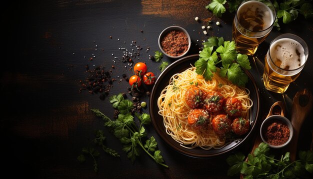 Foto uma tigela de espaguete com uma tigela de macarrão e vegetais