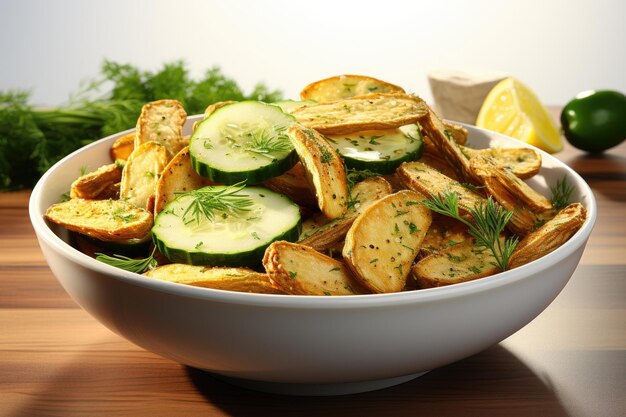 Foto uma tigela de fatias de pepino crocante isolamento fundo brancogenerado com ia