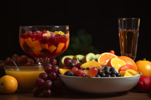 Uma tigela de frutas com mistura de frutas frescas