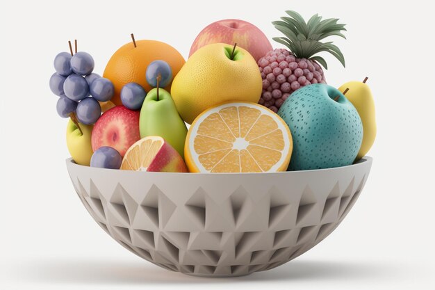 Foto uma tigela de frutas com um fundo branco