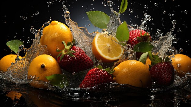 uma tigela de frutas com um pouco de água e limões