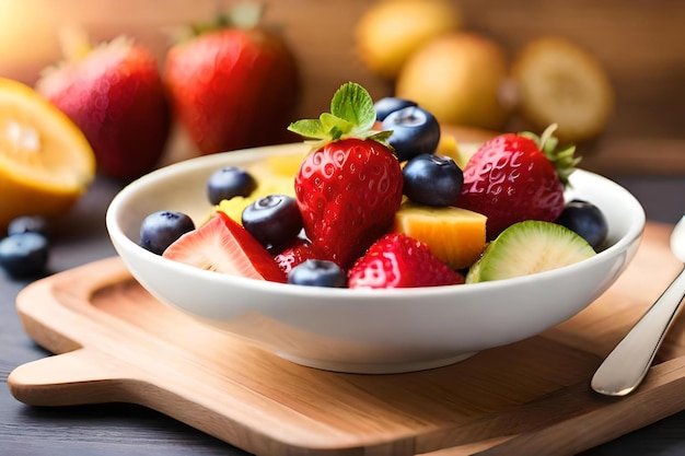 Uma tigela de frutas com uma tigela de frutas na mesa
