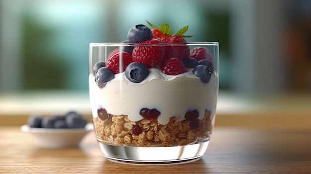 Uma tigela de granola com frutas e granola