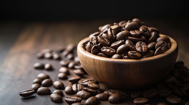 Uma tigela de grãos de café com a palavra café