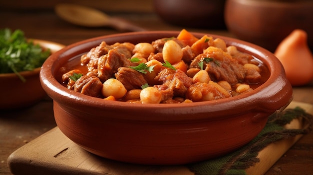 Uma tigela de guisado com carne e legumes