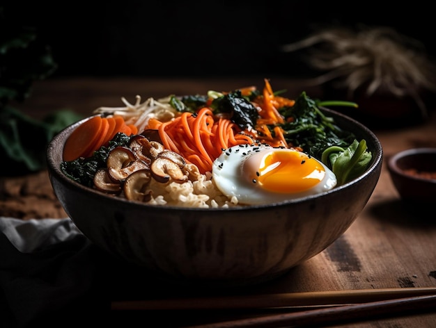 Uma tigela de ilustração de comida coreana bimbimbap