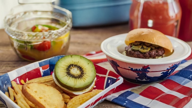 Uma tigela de kiwi e uma tigela de Kiwi e uma tegela de biscoitos.