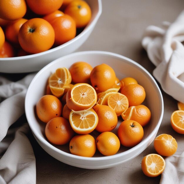 uma tigela de laranjas com uma que tem a palavra laranja nela