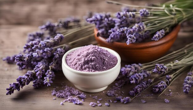 Uma tigela de lavanda ao lado de uma tigela de Lavanda