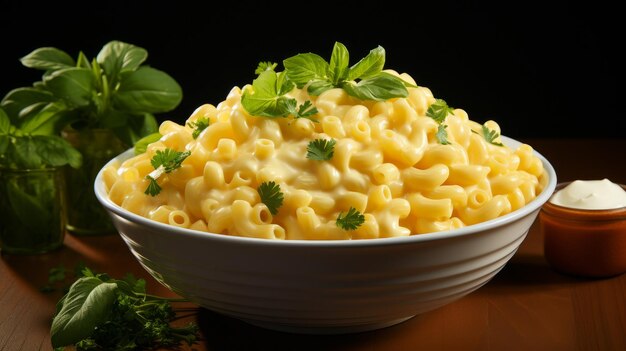 Uma tigela de macarrão cremoso com queijo gerada por IA