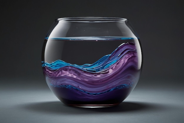 Uma tigela de peixe com um desenho roxo e azul e uma onda roxa dentro dela