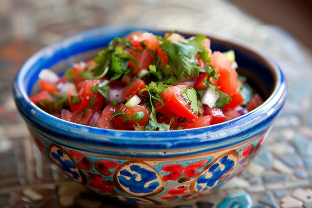 Uma tigela de pico de gallo para acompanhar os chilaquiles