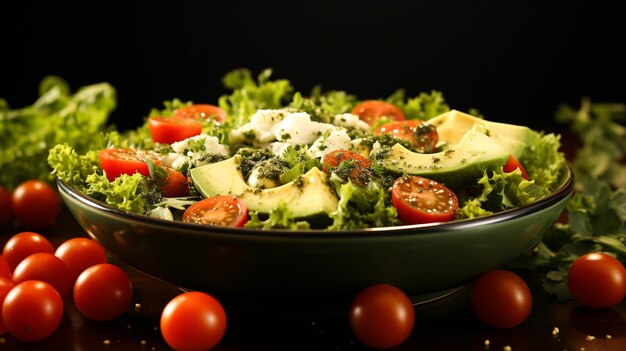 Uma tigela de salada em um fundo verde