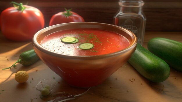 Uma tigela de sopa de tomate com cebolinha verde por cima