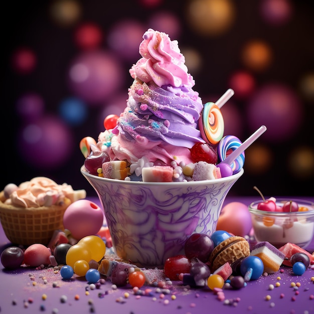 Foto uma tigela de sorvete com doces de cores diferentes