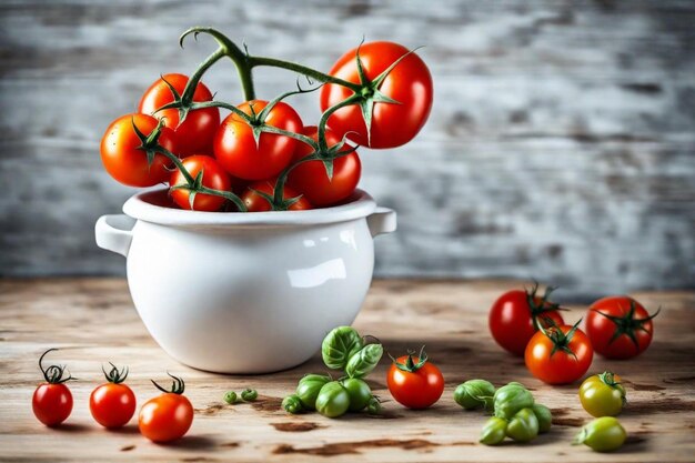 Uma tigela de tomates com uma tigela de Tomates na mesa