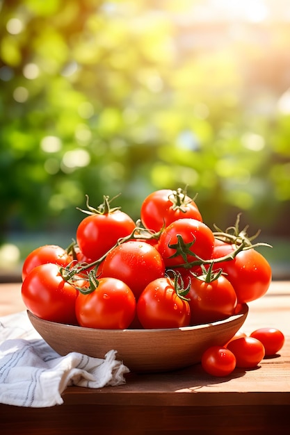 uma tigela de tomates em uma mesa