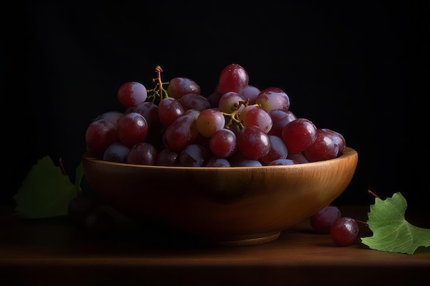 Uma tigela de uvas em uma mesa