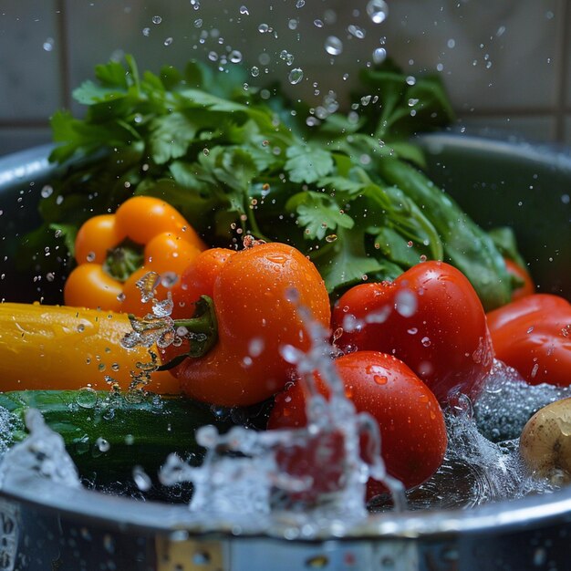 Foto uma tigela de vegetais que tem a palavra água