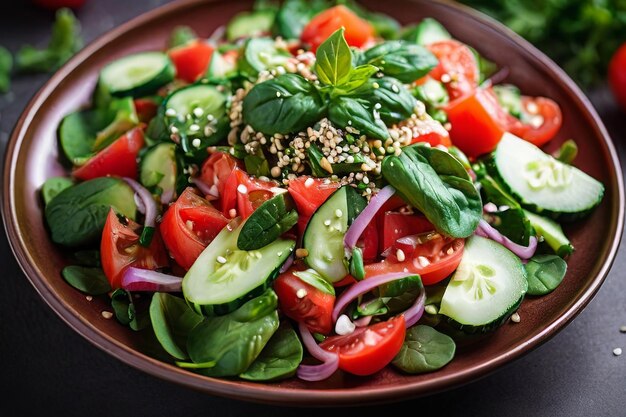 Uma tigela de vegetais vibrante cheia de uma salada colorida e nutritiva