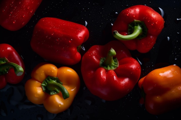 Uma tigela preta de pimentão vermelho