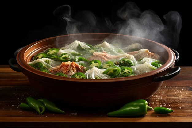 Foto uma tigela quente a vapor de sopa de macarrão wonton com bok choy