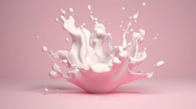 Uma tigela rosa cheia de leite e espirrando Generative ai