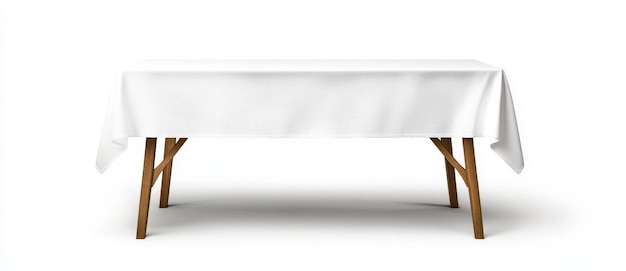 Uma toalha de mesa branca elaboradamente desenhada envolve uma longa mesa de jantar