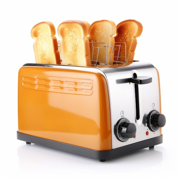 Uma torradeira com quatro fatias de pão