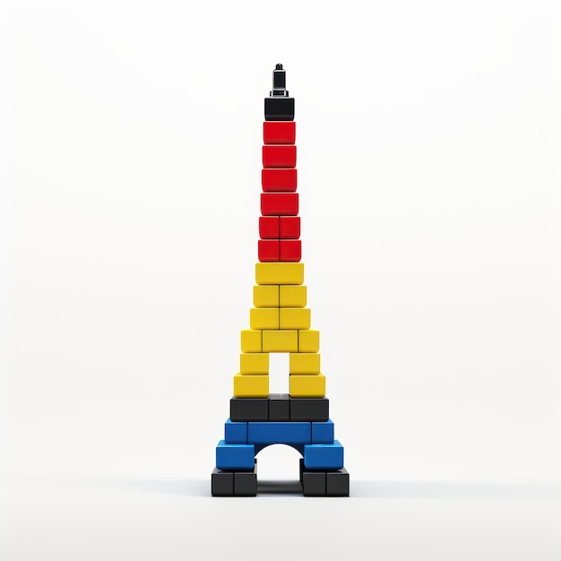 Uma torre de lego feita de legos com cores diferentes.