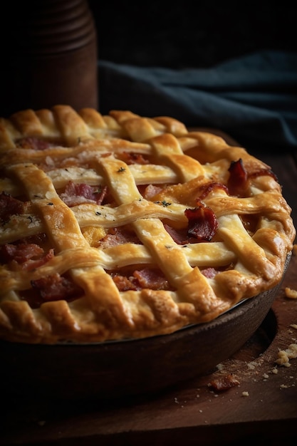 Uma torta de bacon e queijo com uma crosta