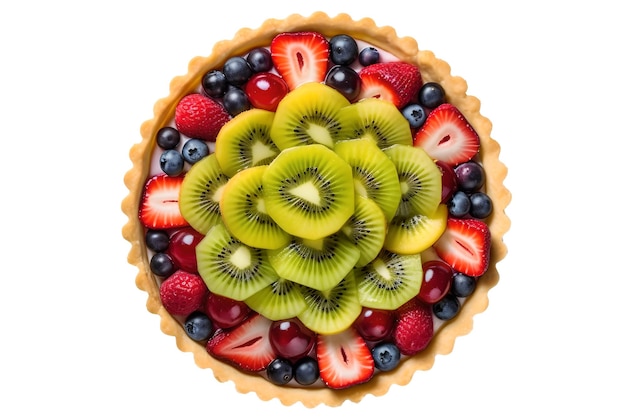 Uma torta de frutas com kiwis e kiwis por cima