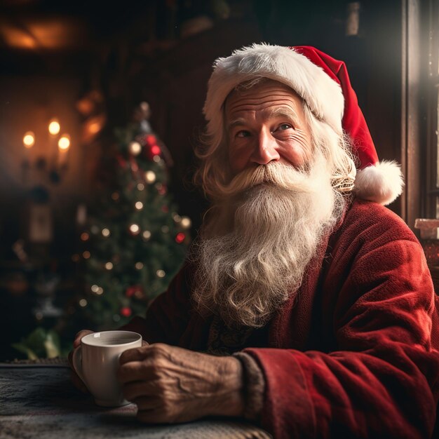 Uma tradição atemporal capturando o Pai Natal saboreando o café da manhã em impressionante 4K