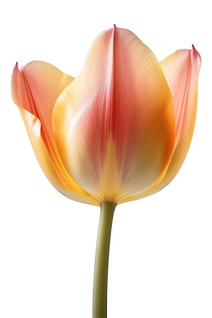 Uma tulipa com fundo branco e uma flor vermelha e amarela