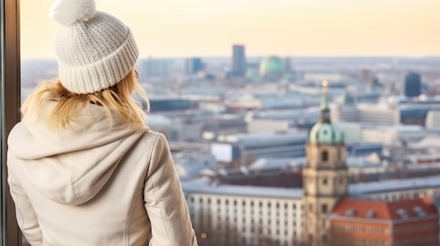 Uma turista no inverno gerada por IA