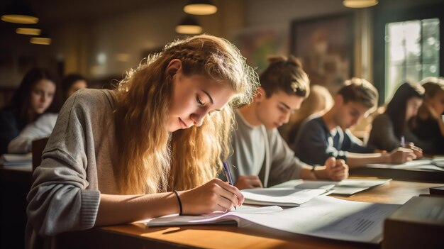 Foto uma turma de alunos do ensino médio estudando. ai generativo.