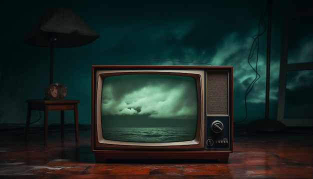 Uma TV preta com um DVD, exposição à clarabóia, colorismo, alta resolução 4K