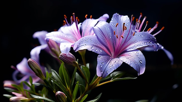 Uma única flor roxa sobre um fundo escuro