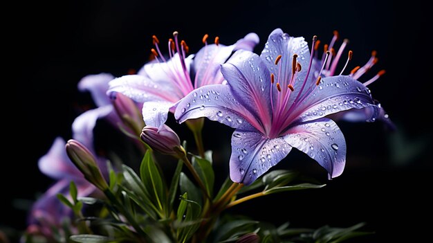 Uma única flor roxa sobre um fundo escuro