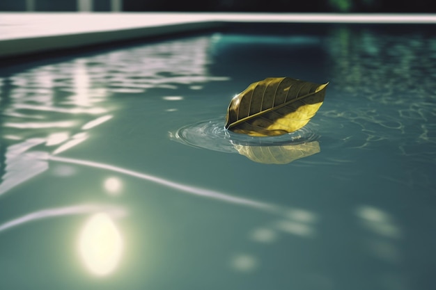 Uma única folha flutuando em uma piscina Serenidade Tranquilidade Relaxamento