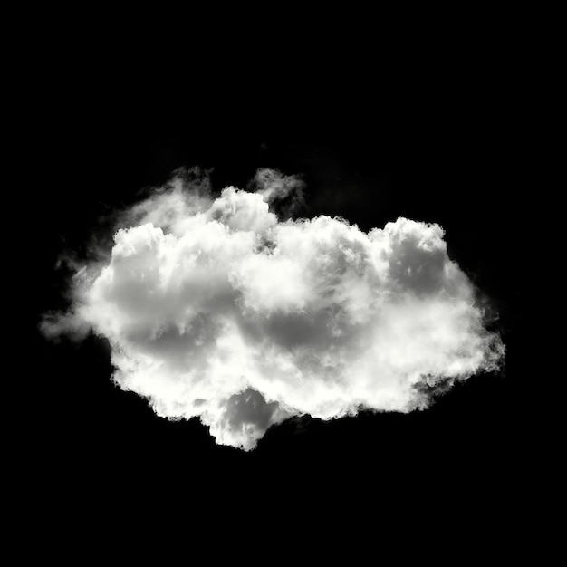 Uma única nuvem isolada sobre um fundo preto Ilustração 3D de forma realista de nuvem